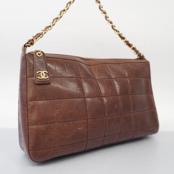 Auth Chanel shoulder bag chocolate bar chain shoulder leather brown gold metal - Picture 2 of 10